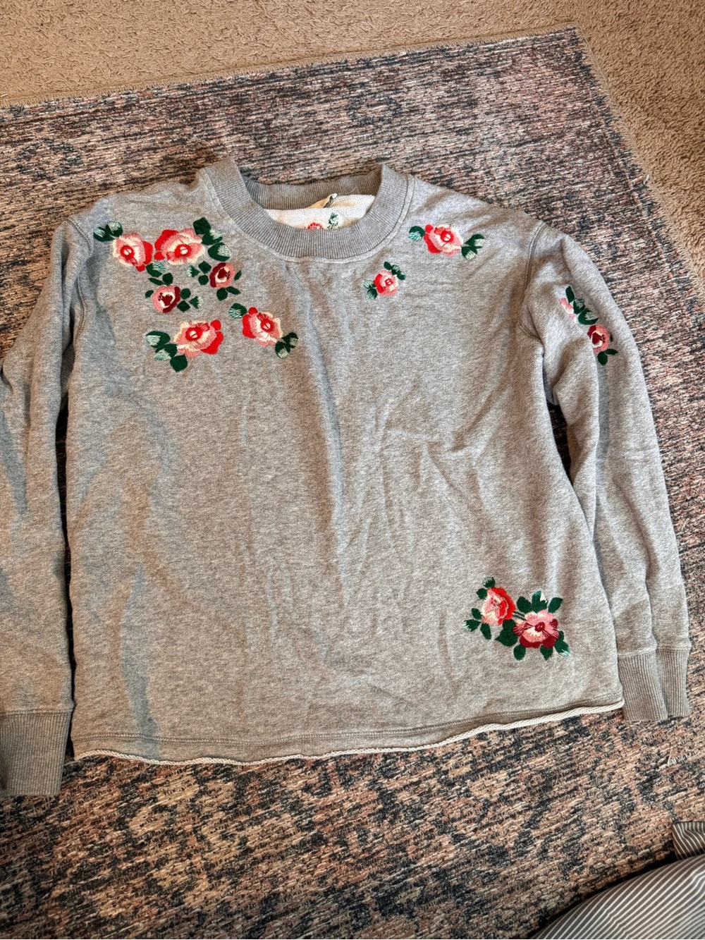 Madewell Gray Sweatshirt with Red & Pink Floral Embroidery